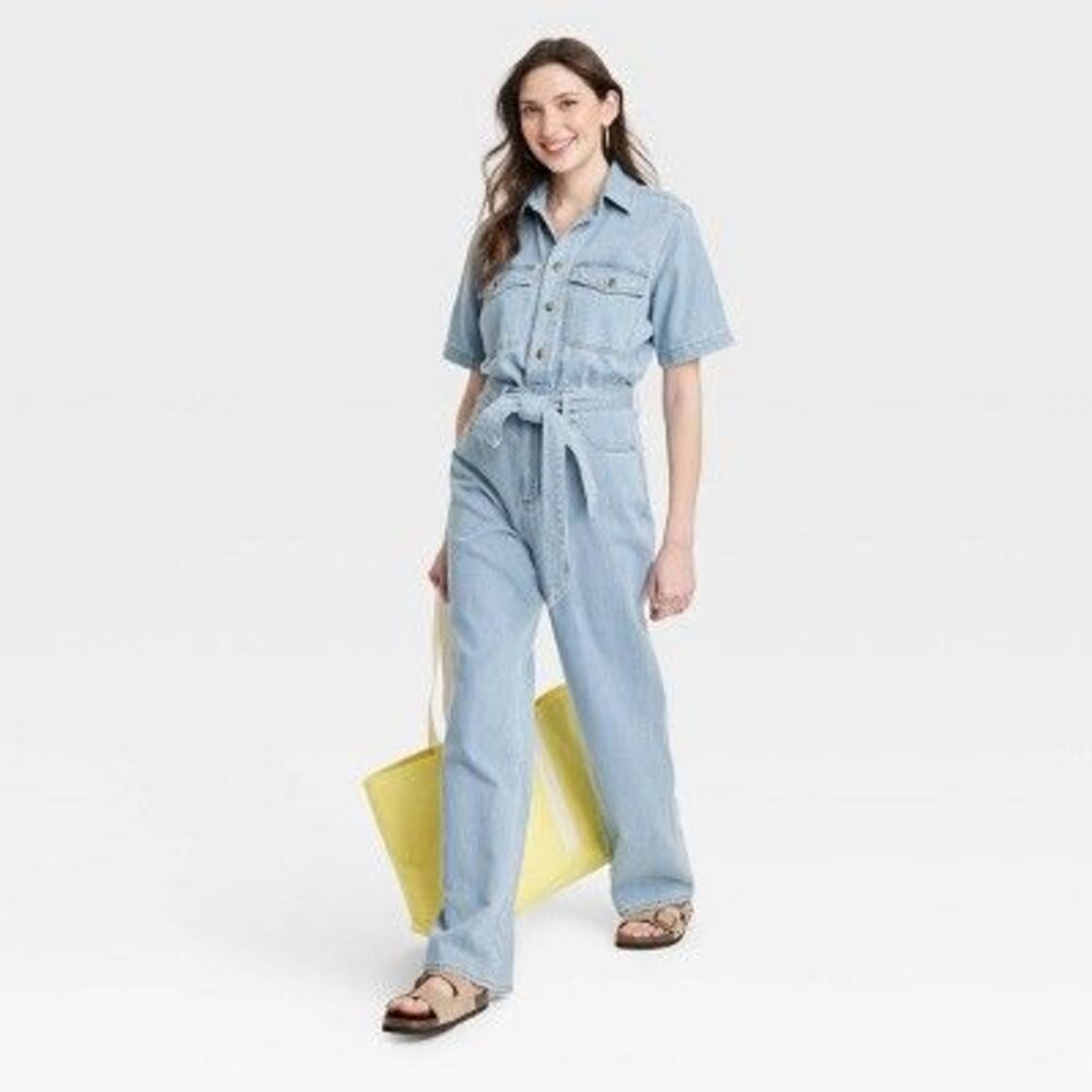 Women's Short Sleeve Jumpsuit - Universal Thread Light Wash 12 - Open Box - Picture 2 of 2